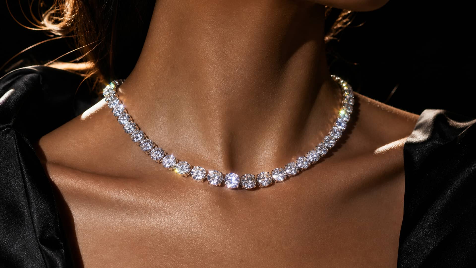 Diamond tennis necklace photographed for YDR Jewelers
